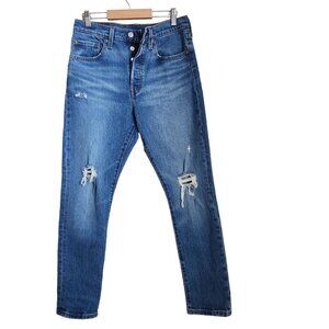 Levi's 501 Jeans Womens W27 28x28 Button Fly Medium‎ Wash Denim Distressed